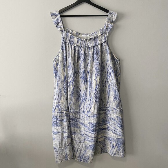 REFASHIONED Plus Size Upcycled 100% Cotton White Blue Double Gauze Strap Dress - Picture 1 of 13